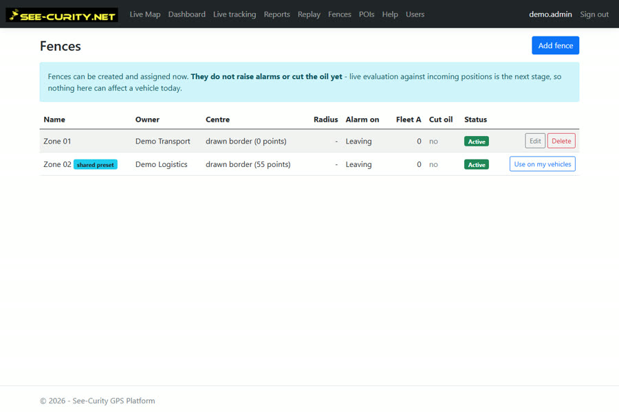 Geofences list