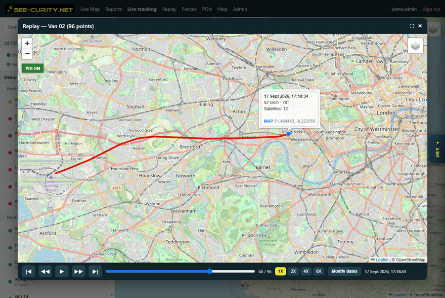 A recorded journey replayed on the map