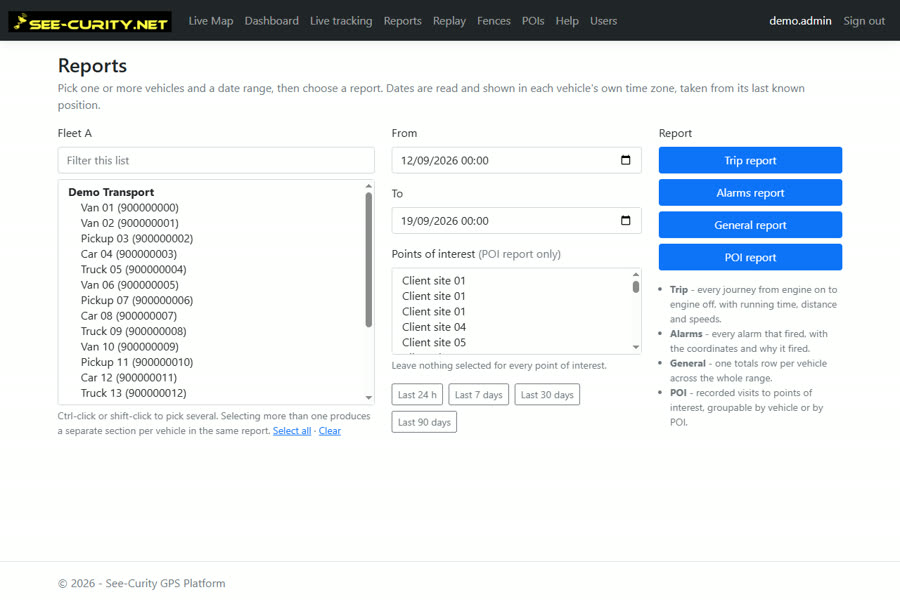 Reports screen